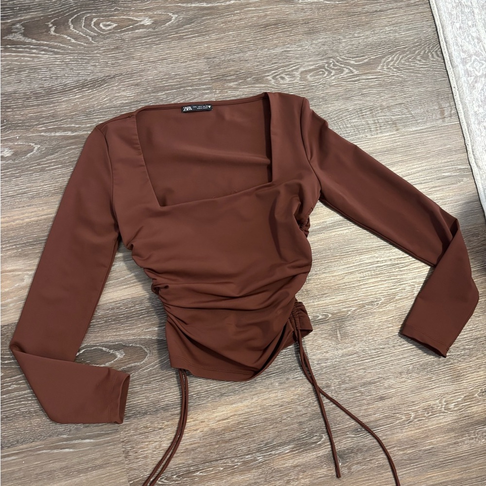 Zara Brown Ruched Top